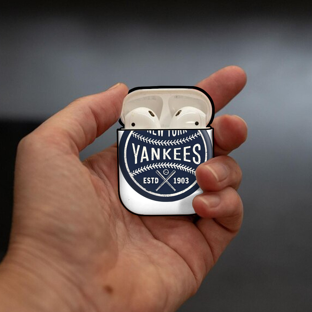 New York Yankees Estd 1903 AirPods 2 Case Hard Shell Black, Flexible PC Material, Precise Cutouts, Full Protection, Anti-Fingerprint, Washable, Includes Keychain – Durable & Slim Design