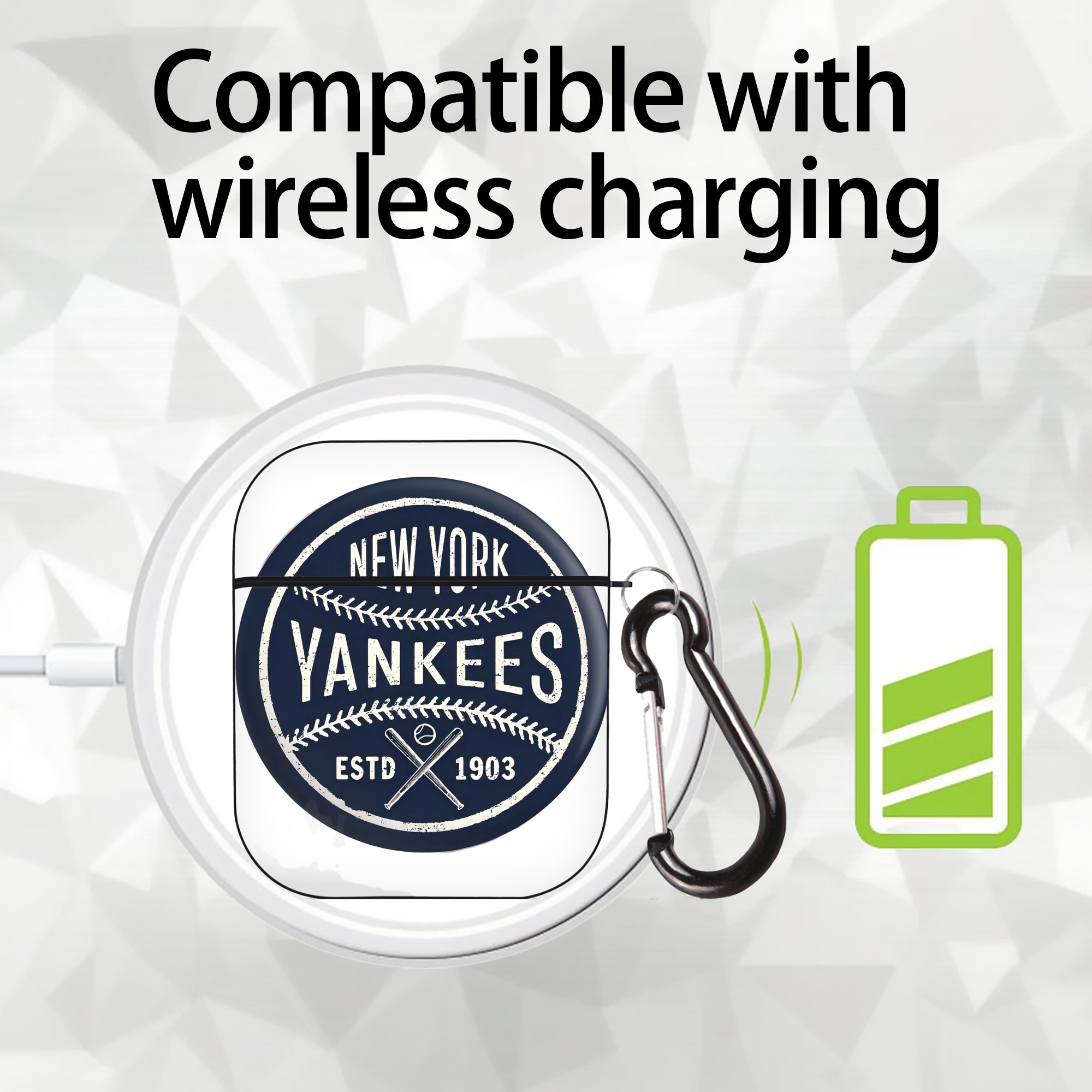 New York Yankees Estd 1903 AirPods 2 Case Hard Shell Black, Flexible PC Material, Precise Cutouts, Full Protection, Anti-Fingerprint, Washable, Includes Keychain – Durable & Slim Design