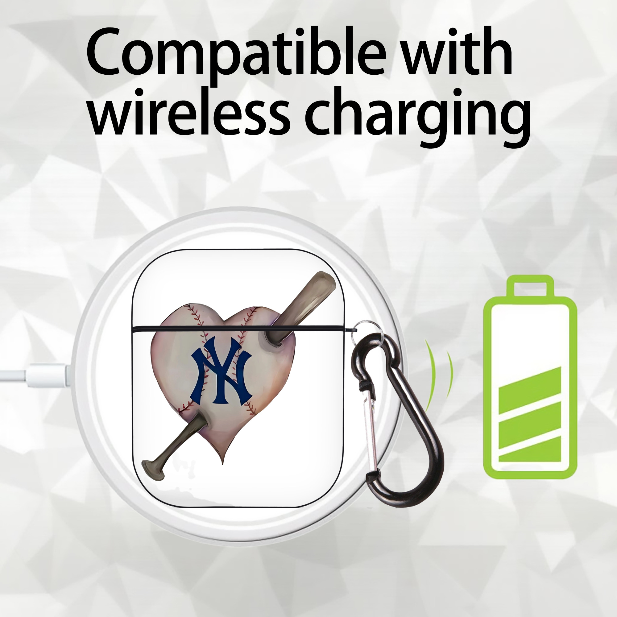 New York Yankees Heart AirPods 2 Case Hard Shell Black, Flexible PC Material, Precise Cutouts, Full Protection, Anti-Fingerprint, Washable, Includes Keychain – Durable & Slim Design