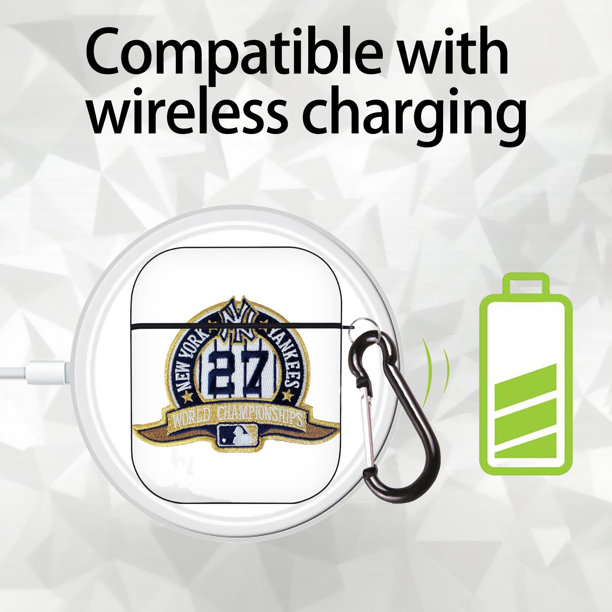 New York Yankees 271 AirPods 2 Case Hard Shell Black, Flexible PC Material, Precise Cutouts, Full Protection, Anti-Fingerprint, Washable, Includes Keychain – Durable & Slim Design