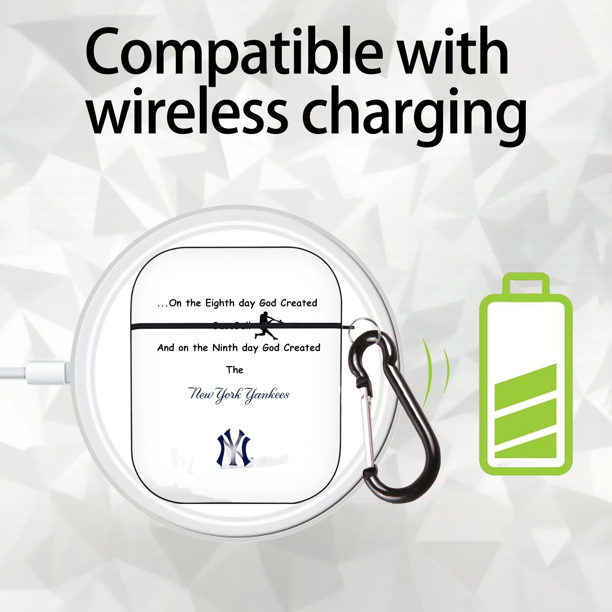 New York Yankees 281 AirPods 2 Case Hard Shell Black, Flexible PC Material, Precise Cutouts, Full Protection, Anti-Fingerprint, Washable, Includes Keychain – Durable & Slim Design