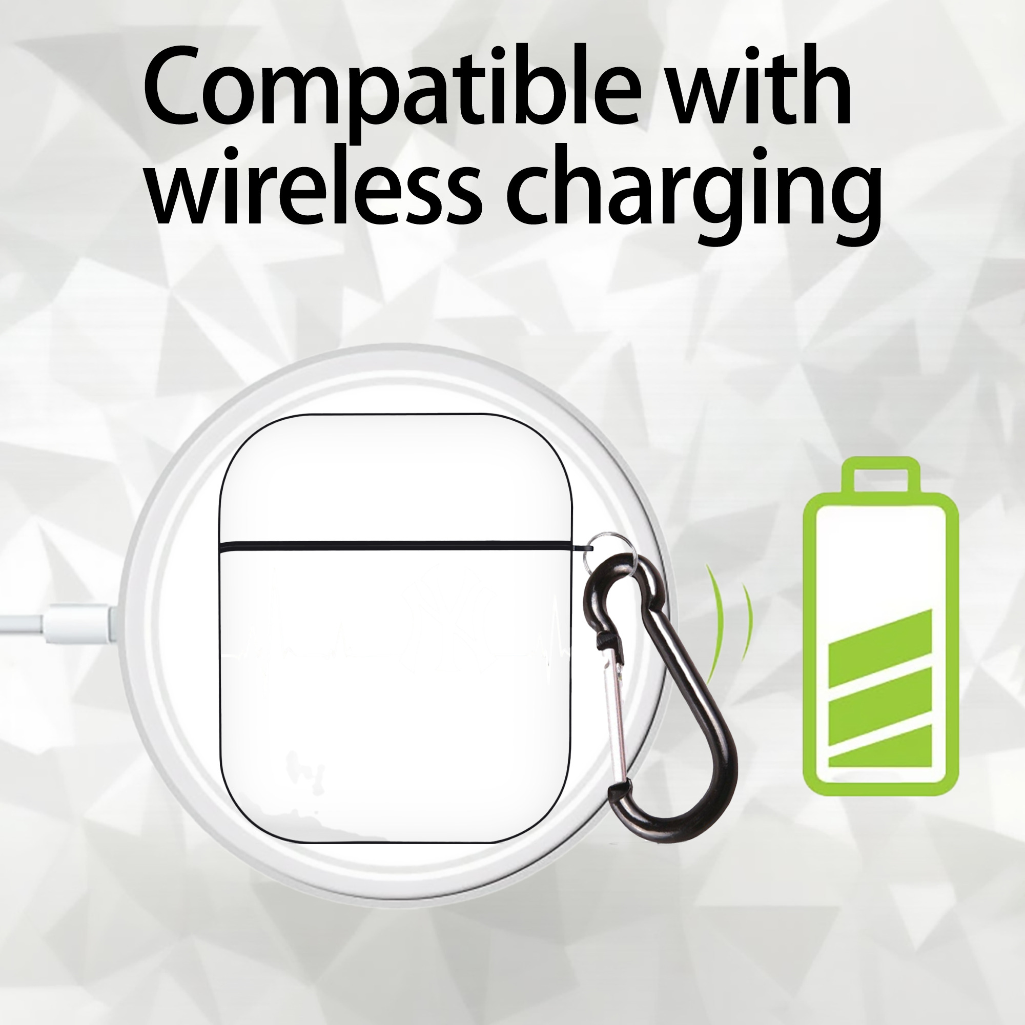 New York Yankees EKG Line AirPods 2 Case Hard Shell Black, Flexible PC Material, Precise Cutouts, Full Protection, Anti-Fingerprint, Washable, Includes Keychain – Durable & Slim Design