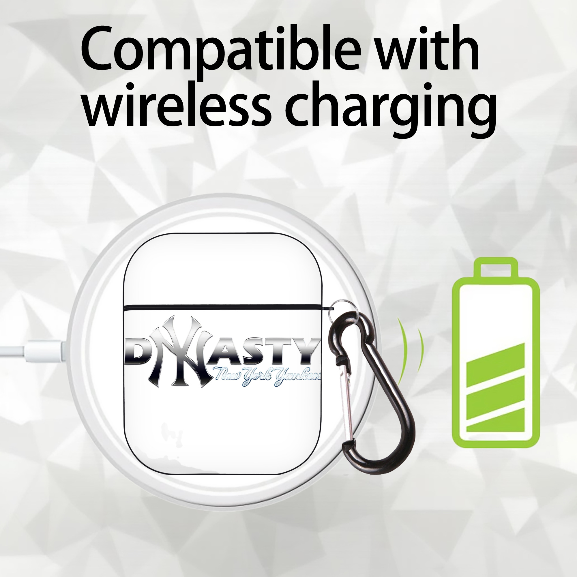 New York Yankees Dyasty AirPods 2 Case Hard Shell Black, Flexible PC Material, Precise Cutouts, Full Protection, Anti-Fingerprint, Washable, Includes Keychain – Durable & Slim Design