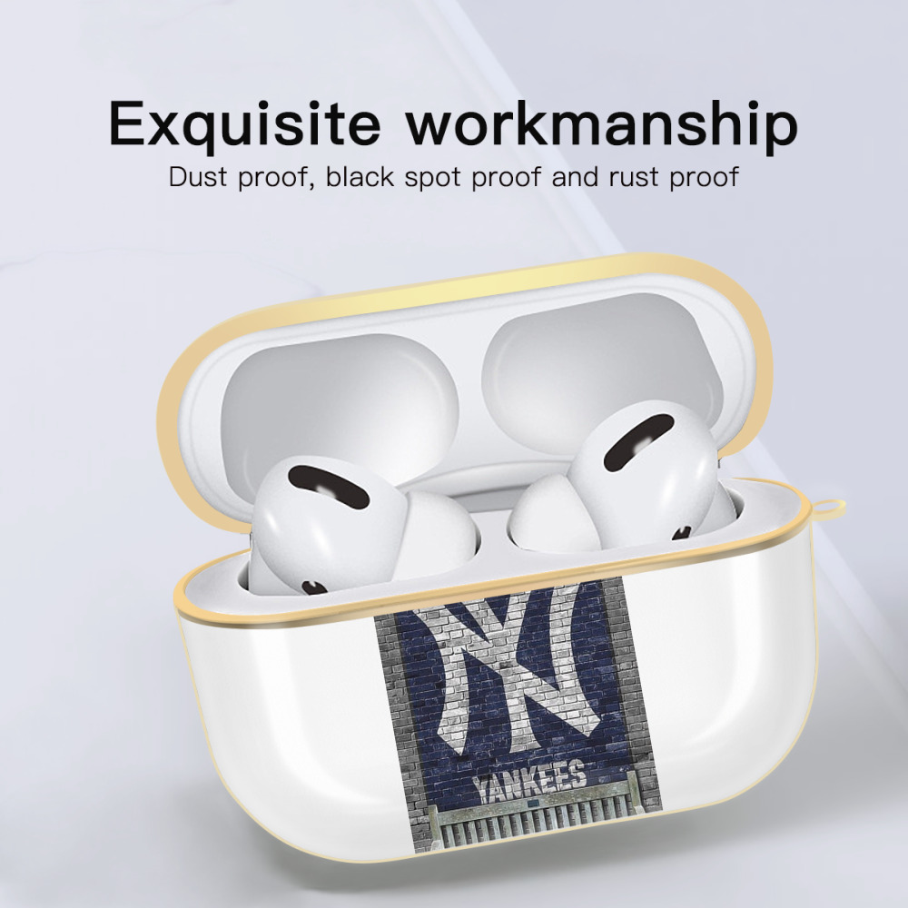 New York Yankees Wall Background Luxury Gold AirPods Pro Case With Keychain, Flexible PC Material, Full Protection, Precise Cutouts, Anti-Fingerprint, Washable, Durable Design