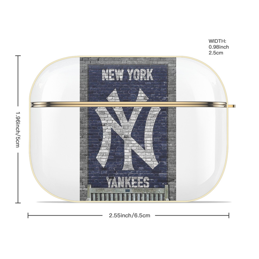 New York Yankees Wall Background Luxury Gold AirPods Pro Case With Keychain, Flexible PC Material, Full Protection, Precise Cutouts, Anti-Fingerprint, Washable, Durable Design