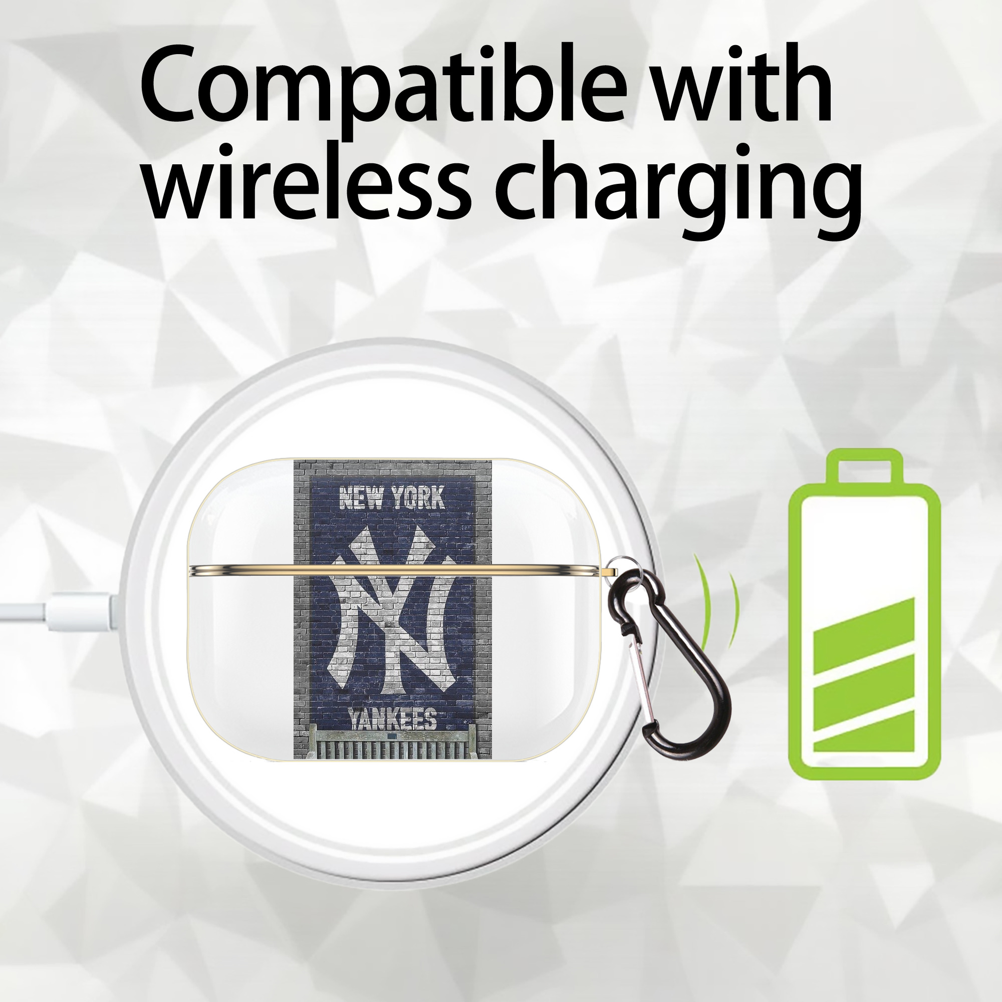 New York Yankees Wall Background Luxury Gold AirPods Pro Case With Keychain, Flexible PC Material, Full Protection, Precise Cutouts, Anti-Fingerprint, Washable, Durable Design