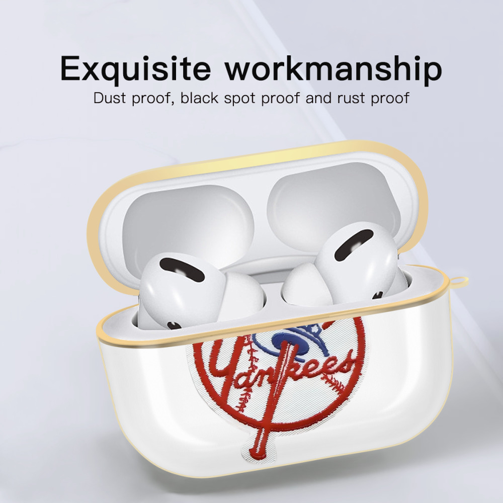 New York Yankees LOGO Luxury Gold AirPods Pro Case With Keychain, Flexible PC Material, Full Protection, Precise Cutouts, Anti-Fingerprint, Washable, Durable Design