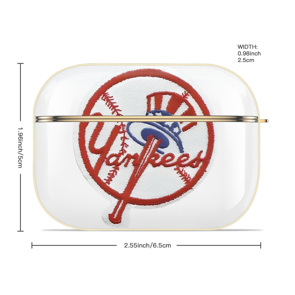 New York Yankees LOGO Luxury Gold AirPods Pro Case With Keychain, Flexible PC Material, Full Protection, Precise Cutouts, Anti-Fingerprint, Washable, Durable Design