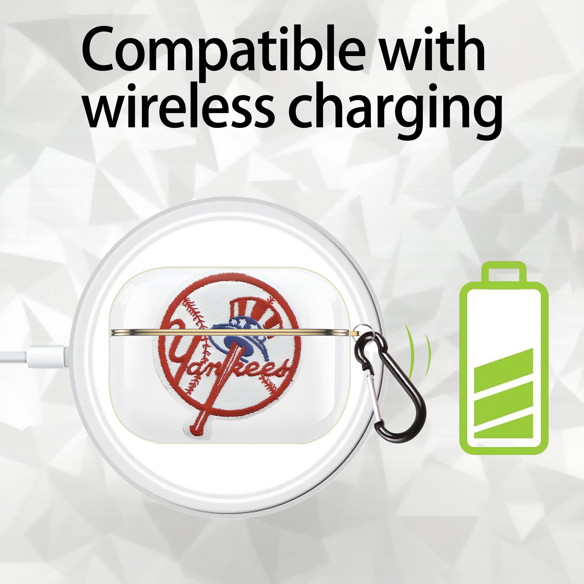 New York Yankees LOGO Luxury Gold AirPods Pro Case With Keychain, Flexible PC Material, Full Protection, Precise Cutouts, Anti-Fingerprint, Washable, Durable Design