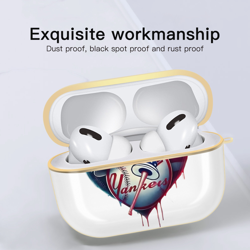 New York Yankees Heart Luxury Gold AirPods Pro Case With Keychain, Flexible PC Material, Full Protection, Precise Cutouts, Anti-Fingerprint, Washable, Durable Design