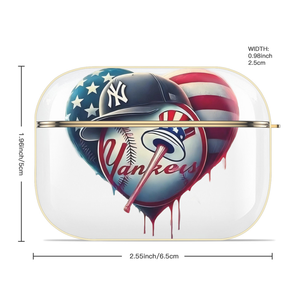 New York Yankees Heart Luxury Gold AirPods Pro Case With Keychain, Flexible PC Material, Full Protection, Precise Cutouts, Anti-Fingerprint, Washable, Durable Design