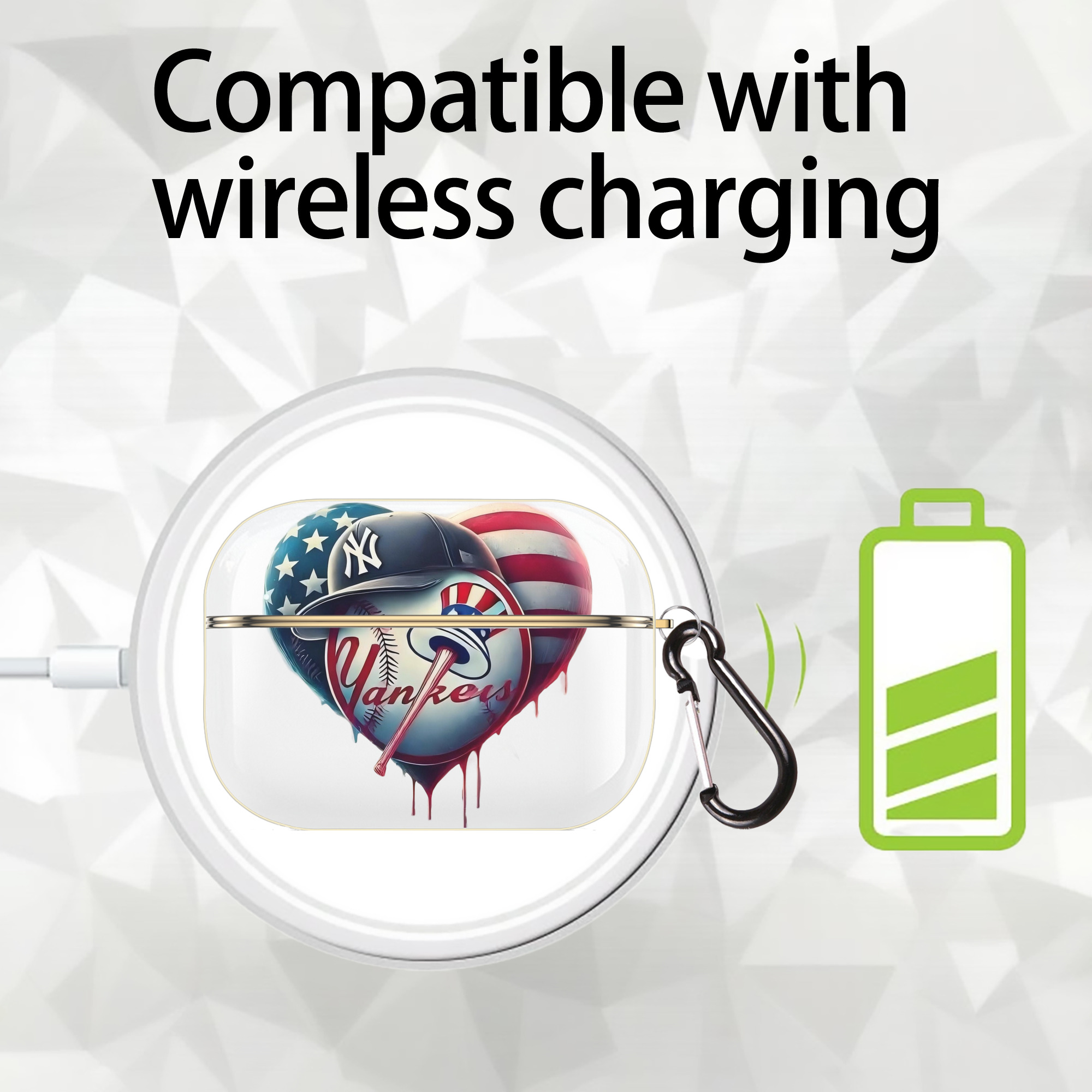 New York Yankees Heart Luxury Gold AirPods Pro Case With Keychain, Flexible PC Material, Full Protection, Precise Cutouts, Anti-Fingerprint, Washable, Durable Design