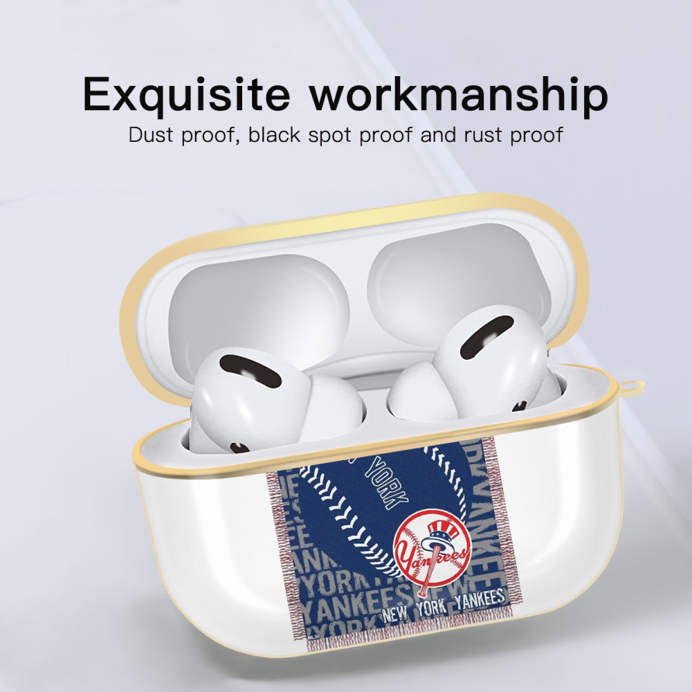New York Yankees 65 Luxury Gold AirPods Pro Case With Keychain, Flexible PC Material, Full Protection, Precise Cutouts, Anti-Fingerprint, Washable, Durable Design