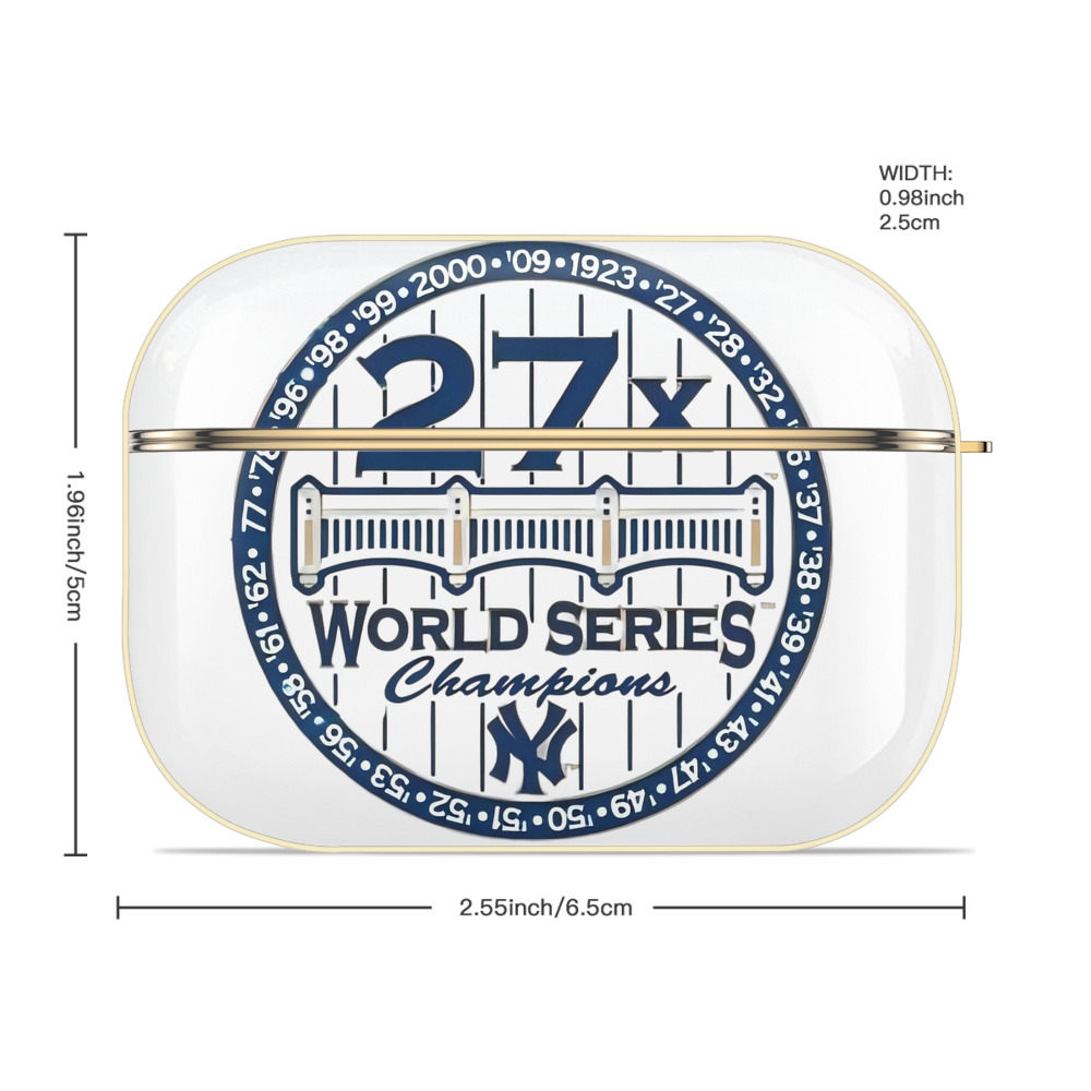 New York Yankees 27X WS Champions Luxury Gold AirPods Pro Case With Keychain, Flexible PC Material, Full Protection, Precise Cutouts, Anti-Fingerprint, Washable, Durable Design