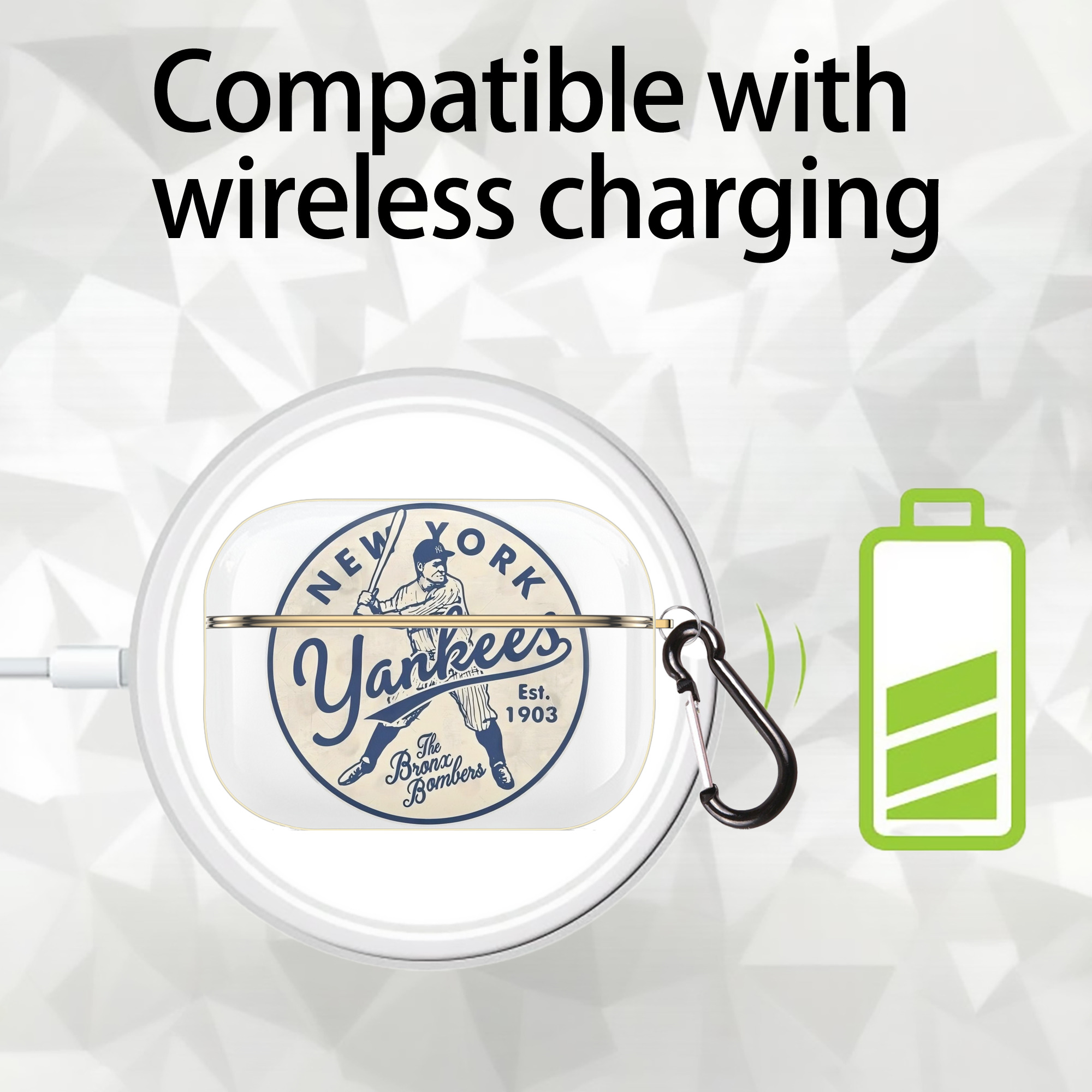 New York Yankees The Bronx Bombers Estd 1903 Luxury Gold AirPods Pro Case With Keychain, Flexible PC Material, Full Protection, Precise Cutouts, Anti-Fingerprint, Washable, Durable Design