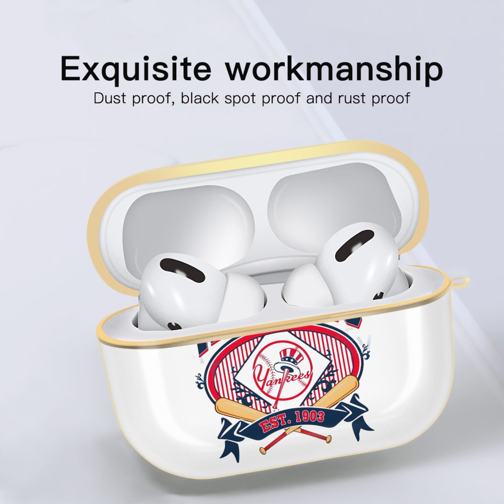 New York Yankees Vintage Est.1903 Luxury Gold AirPods Pro Case With Keychain, Flexible PC Material, Full Protection, Precise Cutouts, Anti-Fingerprint, Washable, Durable Design
