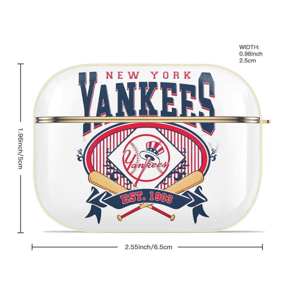 New York Yankees Vintage Est.1903 Luxury Gold AirPods Pro Case With Keychain, Flexible PC Material, Full Protection, Precise Cutouts, Anti-Fingerprint, Washable, Durable Design