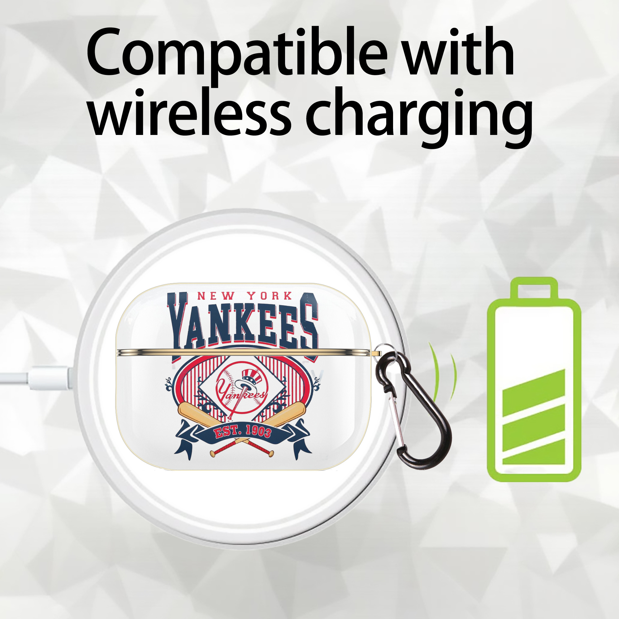 New York Yankees Vintage Est.1903 Luxury Gold AirPods Pro Case With Keychain, Flexible PC Material, Full Protection, Precise Cutouts, Anti-Fingerprint, Washable, Durable Design