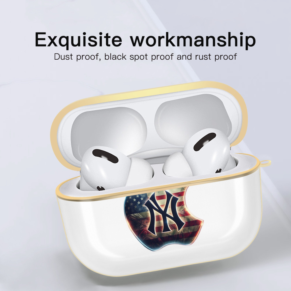 New York Yankees Apple US Flag Luxury Gold AirPods Pro Case With Keychain, Flexible PC Material, Full Protection, Precise Cutouts, Anti-Fingerprint, Washable, Durable Design