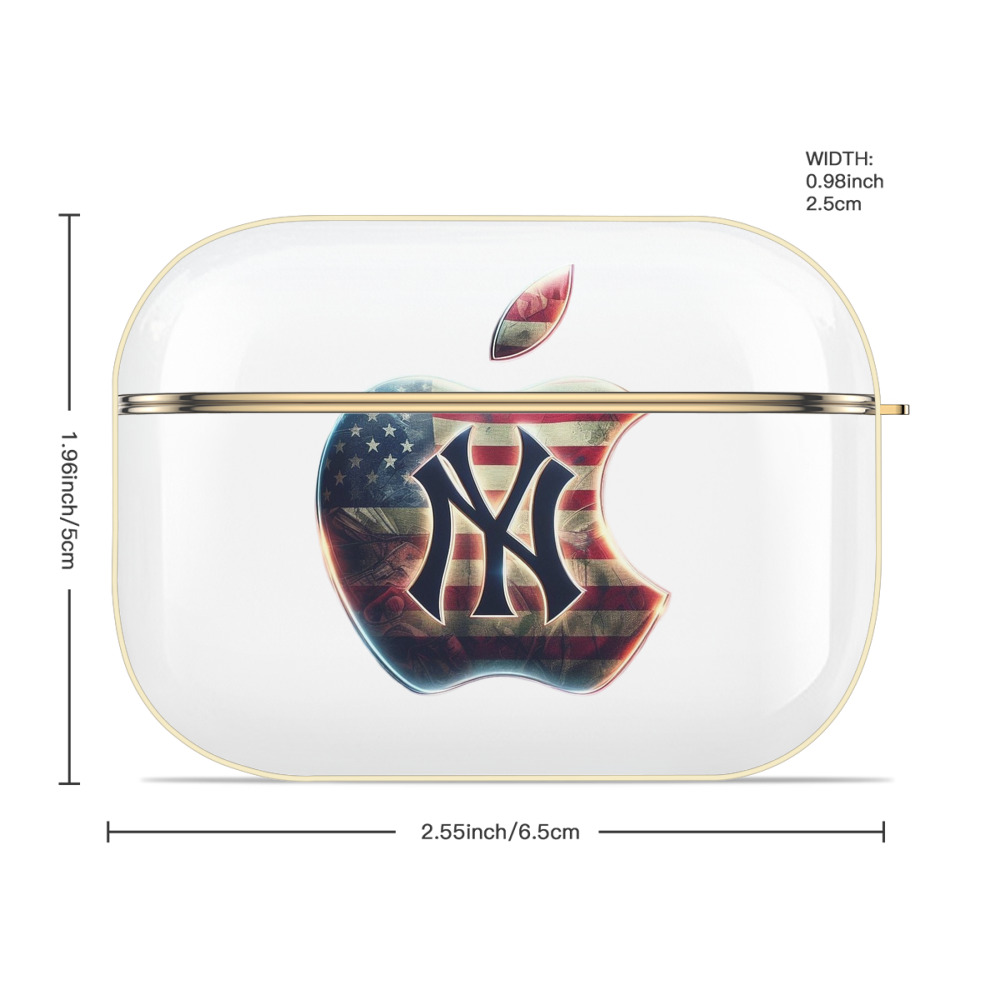 New York Yankees Apple US Flag Luxury Gold AirPods Pro Case With Keychain, Flexible PC Material, Full Protection, Precise Cutouts, Anti-Fingerprint, Washable, Durable Design