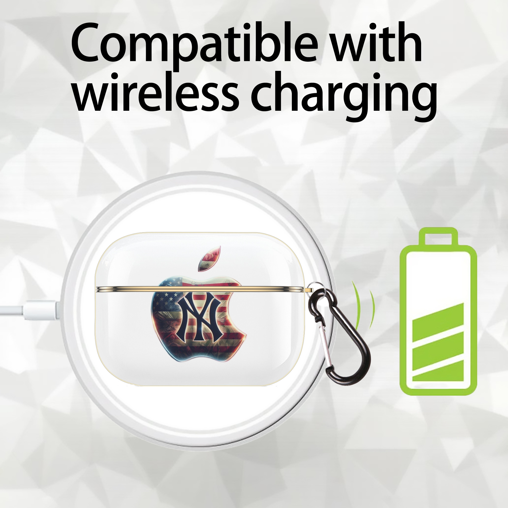 New York Yankees Apple US Flag Luxury Gold AirPods Pro Case With Keychain, Flexible PC Material, Full Protection, Precise Cutouts, Anti-Fingerprint, Washable, Durable Design