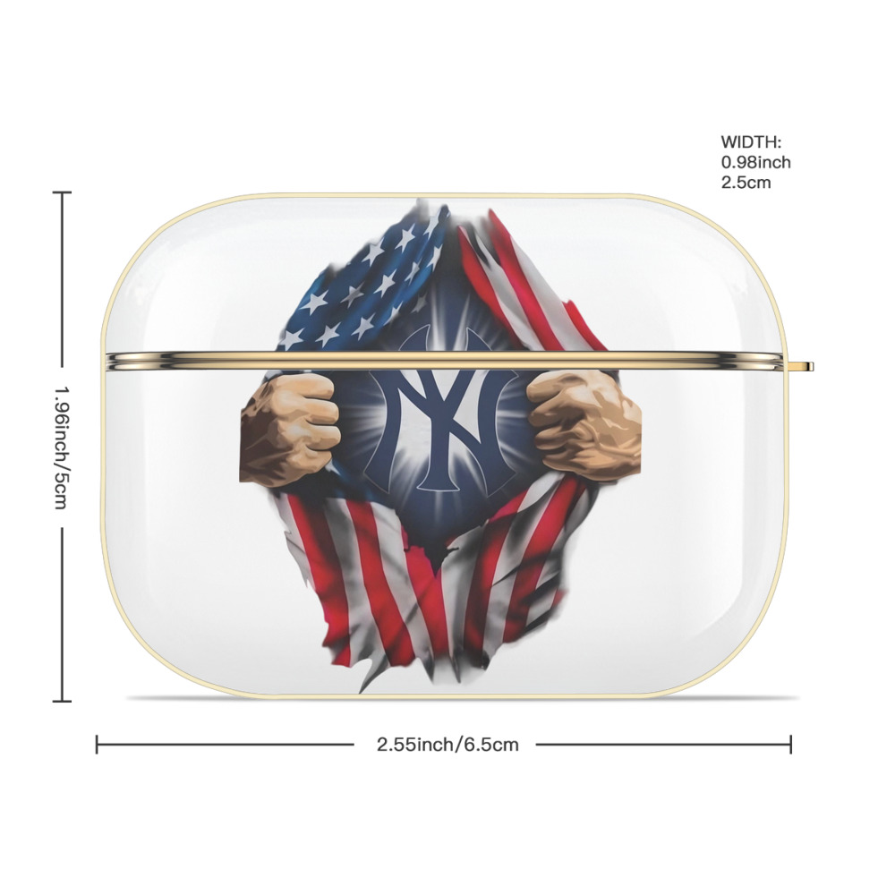 New York Yankees US Flag Yankees Inside Me Luxury Gold AirPods Pro Case With Keychain, Flexible PC Material, Full Protection, Precise Cutouts, Anti-Fingerprint, Washable, Durable Design