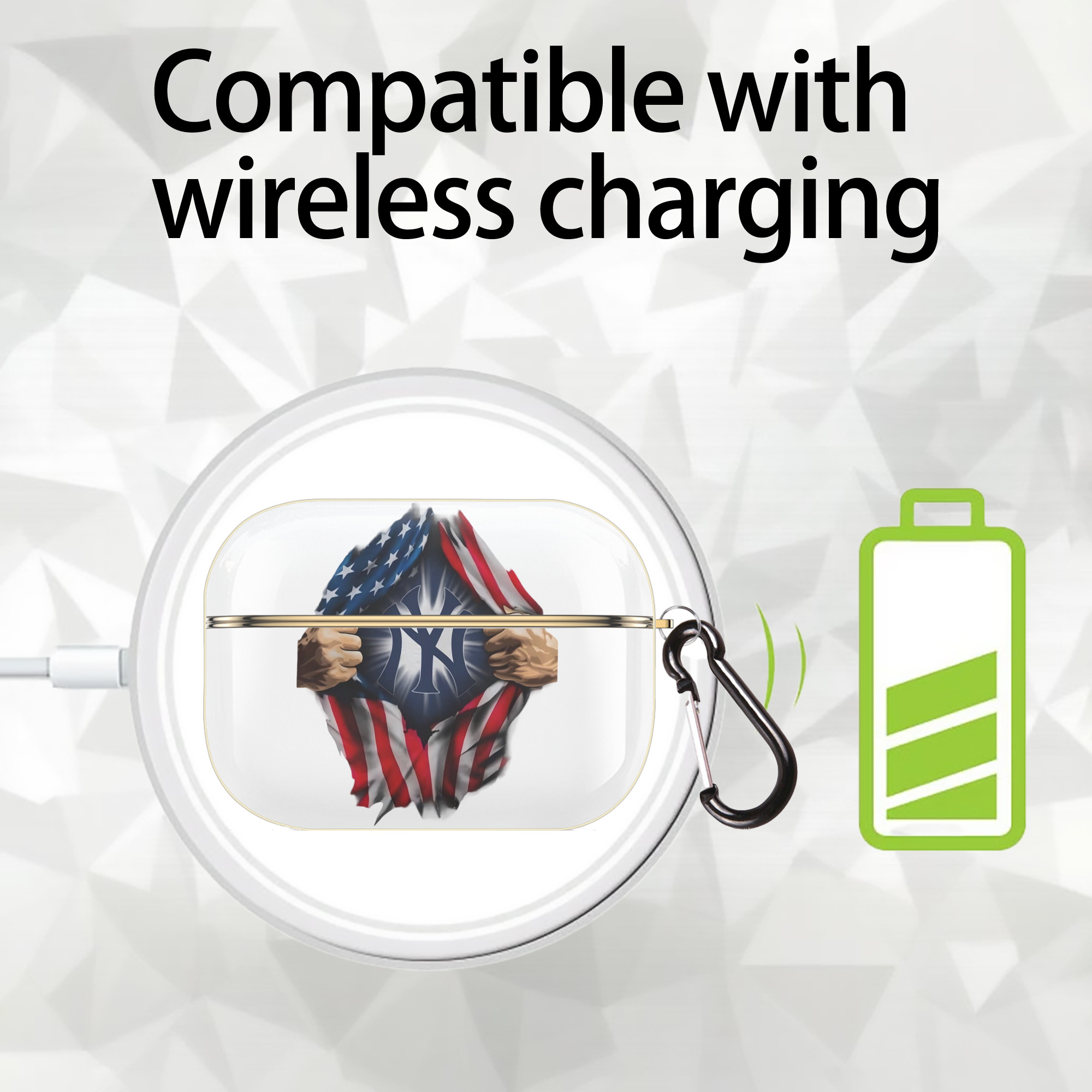 New York Yankees US Flag Yankees Inside Me Luxury Gold AirPods Pro Case With Keychain, Flexible PC Material, Full Protection, Precise Cutouts, Anti-Fingerprint, Washable, Durable Design