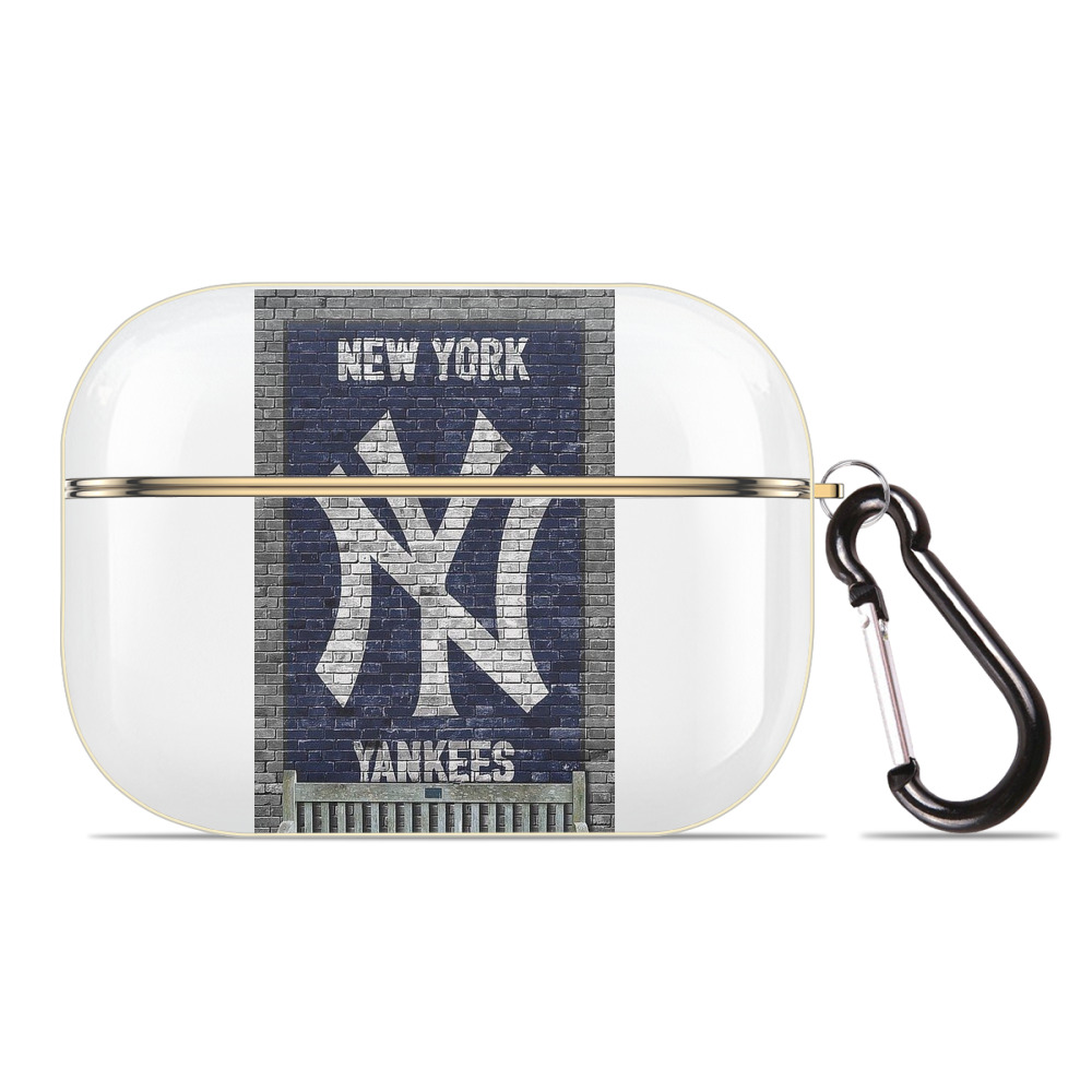 New York Yankees Wall Background Luxury Gold AirPods Pro Case With Keychain, Flexible PC Material, Full Protection, Precise Cutouts, Anti-Fingerprint, Washable, Durable Design