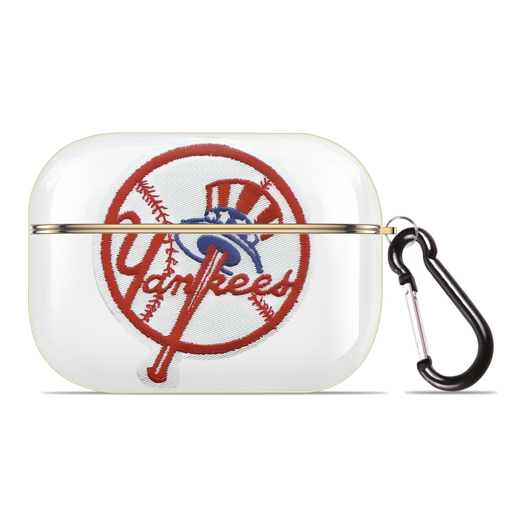 New York Yankees LOGO Luxury Gold AirPods Pro Case With Keychain, Flexible PC Material, Full Protection, Precise Cutouts, Anti-Fingerprint, Washable, Durable Design