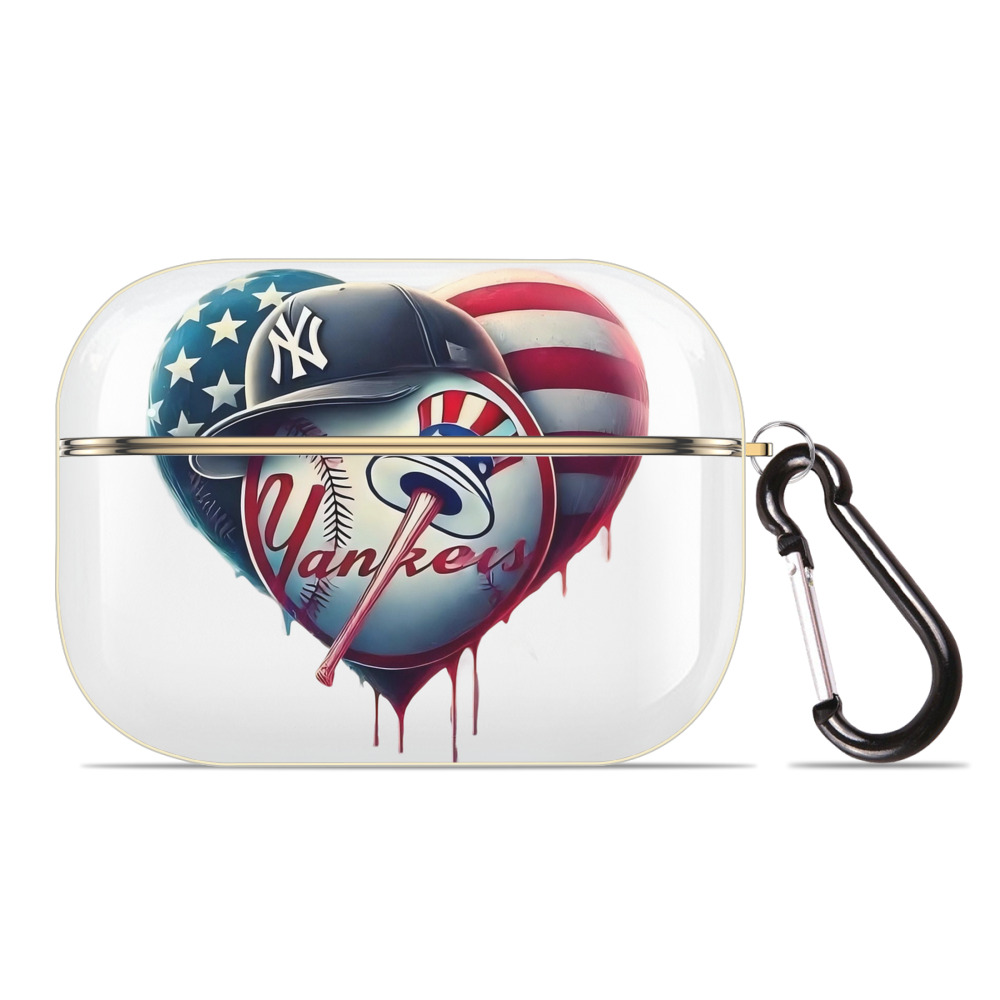 New York Yankees Heart Luxury Gold AirPods Pro Case With Keychain, Flexible PC Material, Full Protection, Precise Cutouts, Anti-Fingerprint, Washable, Durable Design