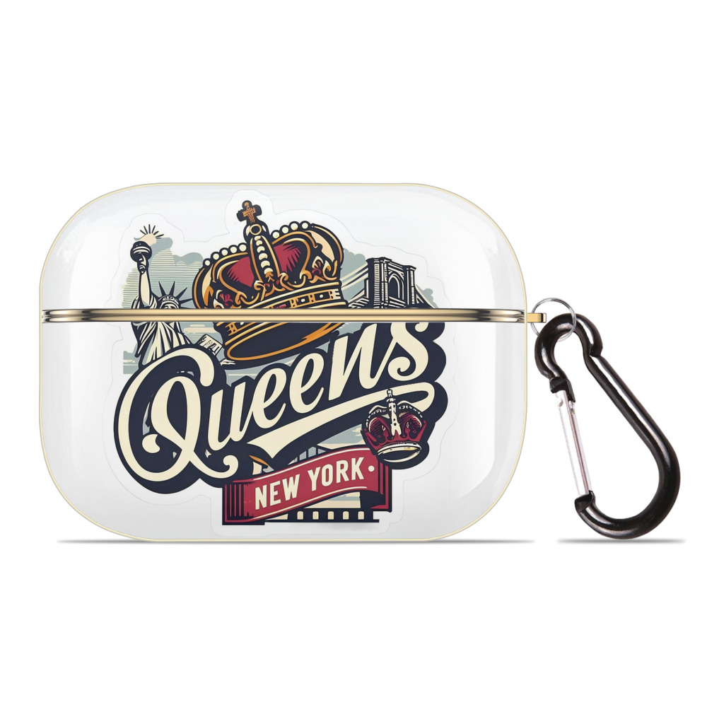 New York Yankees New York Queens Luxury Gold AirPods Pro Case With Keychain, Flexible PC Material, Full Protection, Precise Cutouts, Anti-Fingerprint, Washable, Durable Design