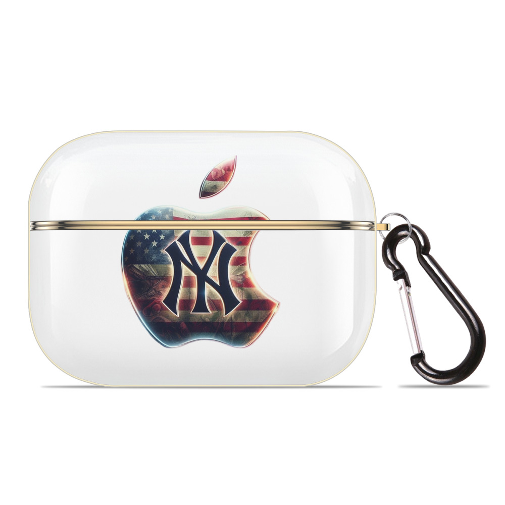 New York Yankees Apple US Flag Luxury Gold AirPods Pro Case With Keychain, Flexible PC Material, Full Protection, Precise Cutouts, Anti-Fingerprint, Washable, Durable Design
