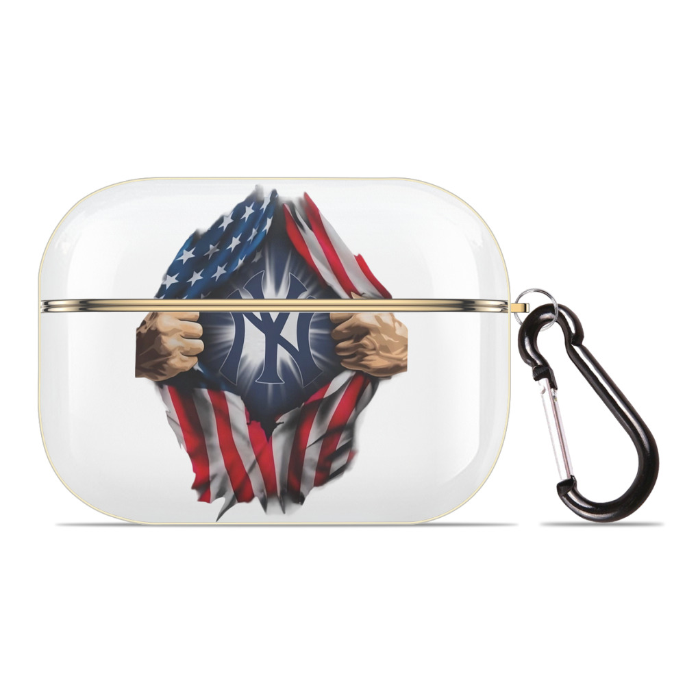 New York Yankees US Flag Yankees Inside Me Luxury Gold AirPods Pro Case With Keychain, Flexible PC Material, Full Protection, Precise Cutouts, Anti-Fingerprint, Washable, Durable Design