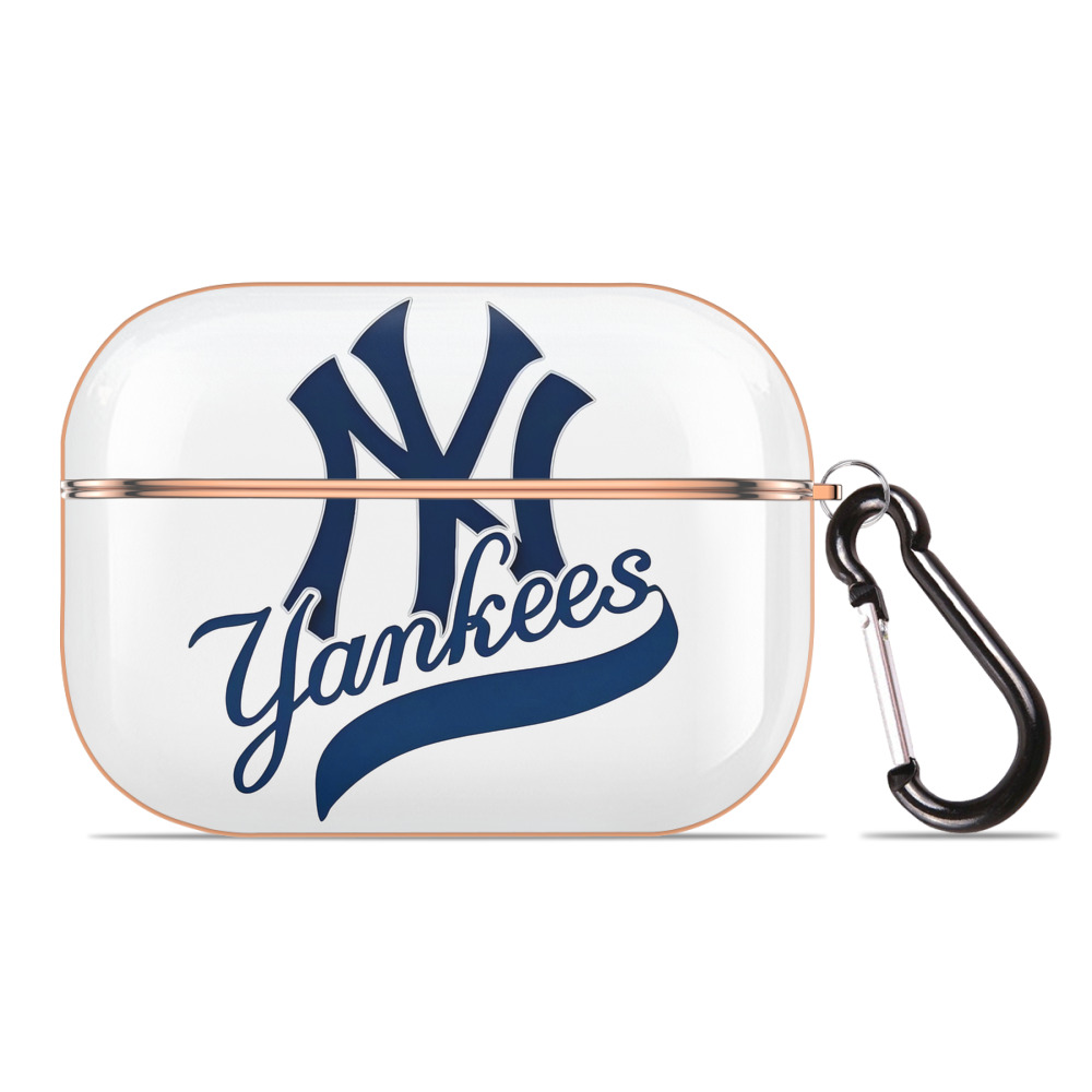 New York Yankees Logo AirPods Pro Protective Case Rose Gold, Flexible PC Material, Precise Fit, Anti-Slip Cover, Full Protection, Fingerprint Resistant, Washable With Keychain