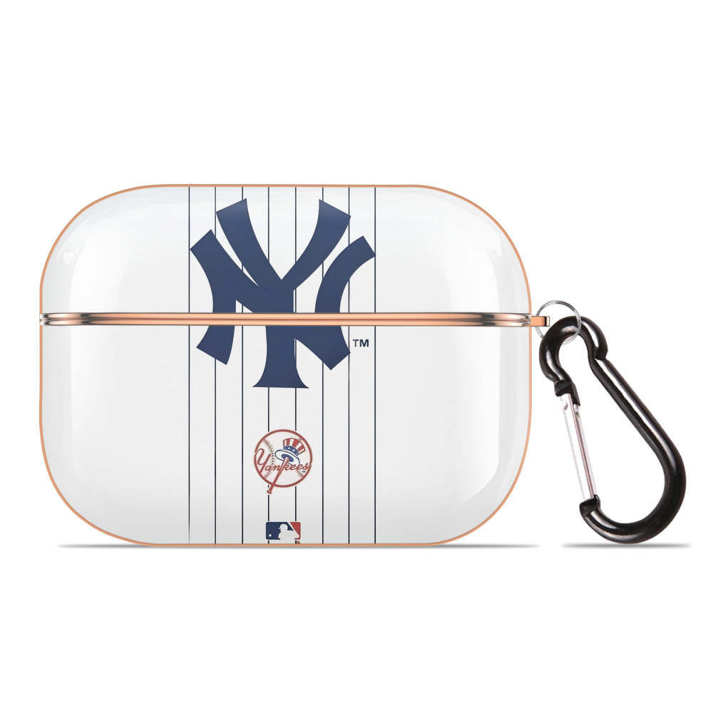 New York Yankees Pinstripe Logo AirPods Pro Protective Case Rose Gold, Flexible PC Material, Precise Fit, Anti-Slip Cover, Full Protection, Fingerprint Resistant, Washable With Keychain