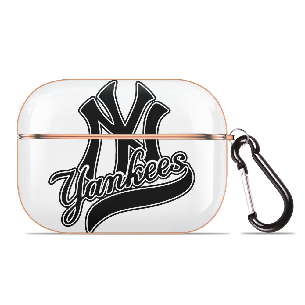 New York Yankees Black Logo AirPods Pro Protective Case Rose Gold, Flexible PC Material, Precise Fit, Anti-Slip Cover, Full Protection, Fingerprint Resistant, Washable With Keychain