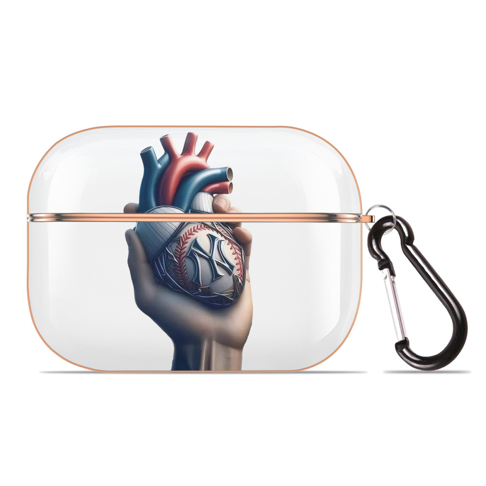 New York Yankees Heart AirPods Pro Protective Case Rose Gold, Flexible PC Material, Precise Fit, Anti-Slip Cover, Full Protection, Fingerprint Resistant, Washable With Keychain
