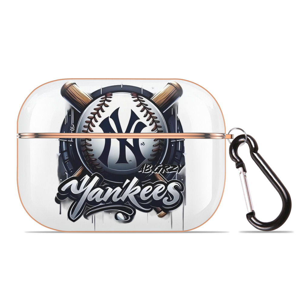 New York Yankees Baseball AirPods Pro Protective Case Rose Gold, Flexible PC Material, Precise Fit, Anti-Slip Cover, Full Protection, Fingerprint Resistant, Washable With Keychain