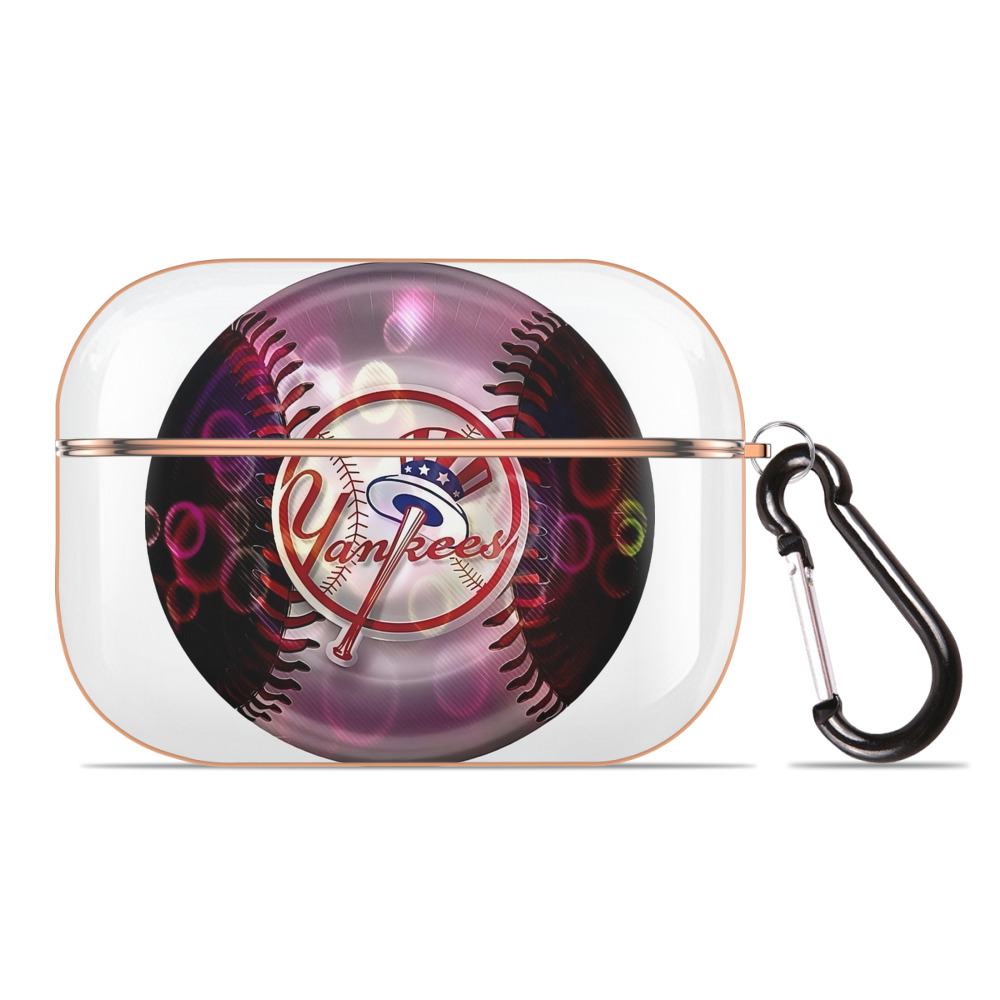 New York Yankees Colorful Logo AirPods Pro Protective Case Rose Gold, Flexible PC Material, Precise Fit, Anti-Slip Cover, Full Protection, Fingerprint Resistant, Washable With Keychain