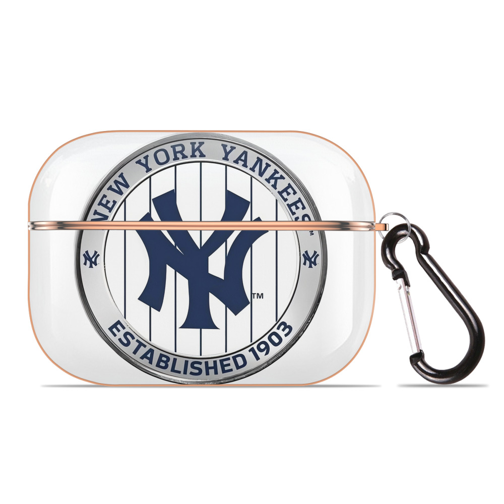 New York Yankees Established 1903 AirPods Pro Protective Case Rose Gold, Flexible PC Material, Precise Fit, Anti-Slip Cover, Full Protection, Fingerprint Resistant, Washable With Keychain