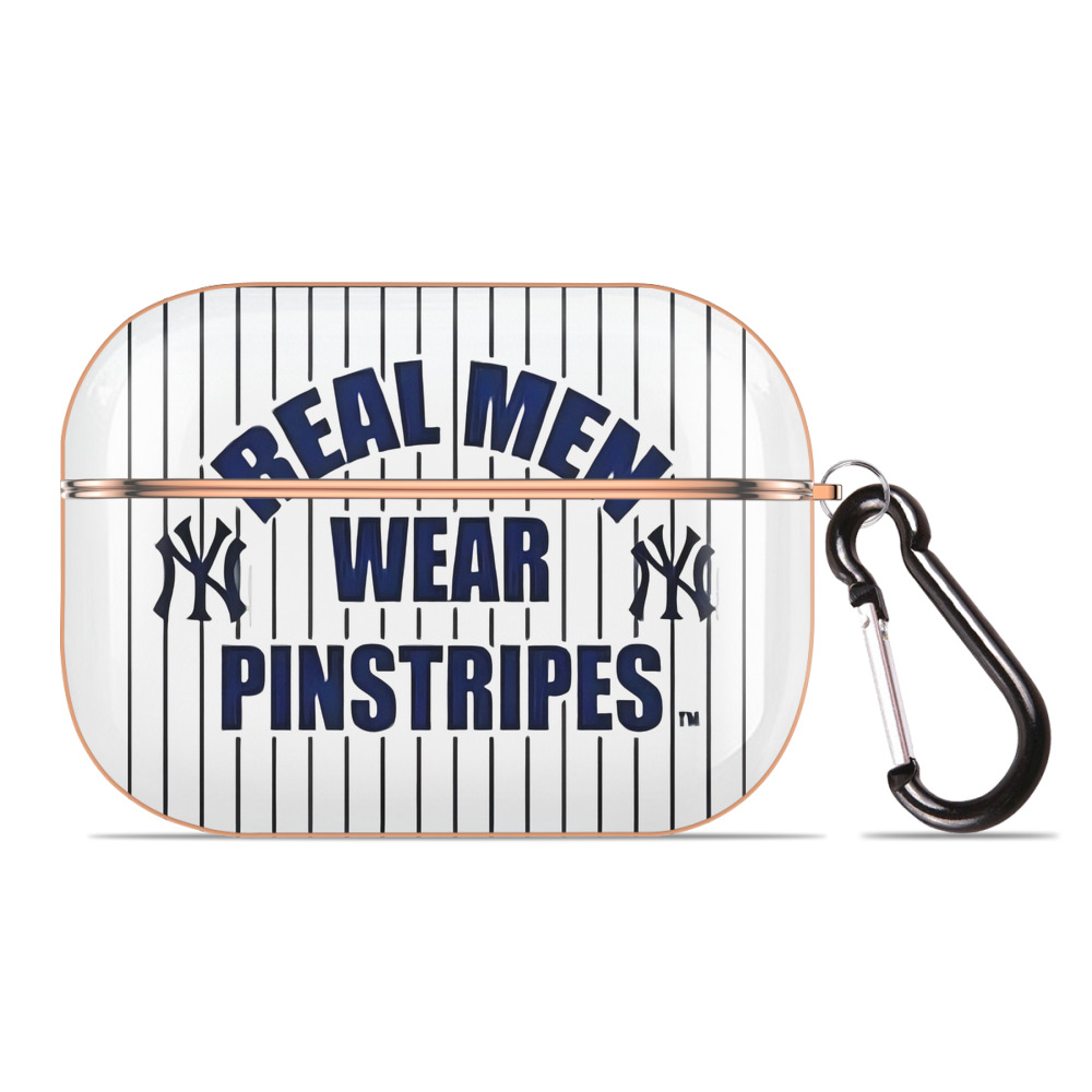 New York Yankees Real Men Wear Pinstripes AirPods Pro Protective Case Rose Gold, Flexible PC Material, Precise Fit, Anti-Slip Cover, Full Protection, Fingerprint Resistant, Washable With Keychain