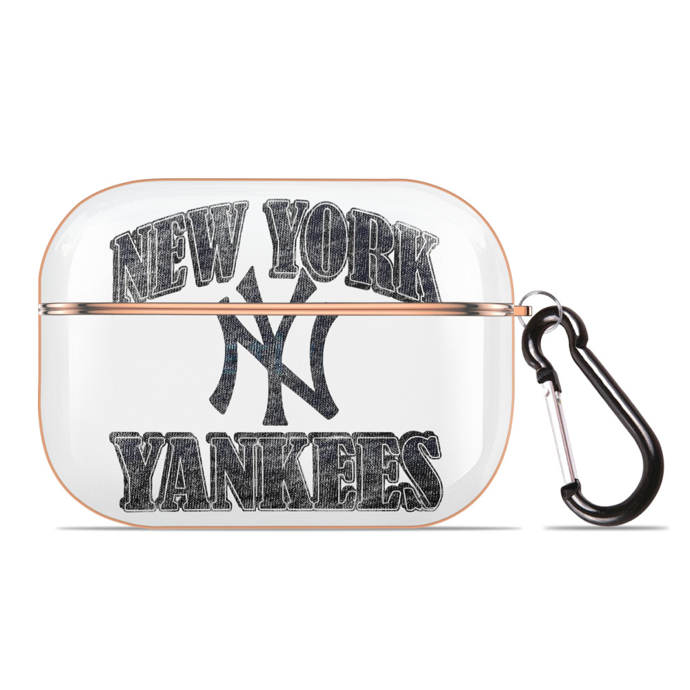 New York Yankees 76 AirPods Pro Protective Case Rose Gold, Flexible PC Material, Precise Fit, Anti-Slip Cover, Full Protection, Fingerprint Resistant, Washable With Keychain