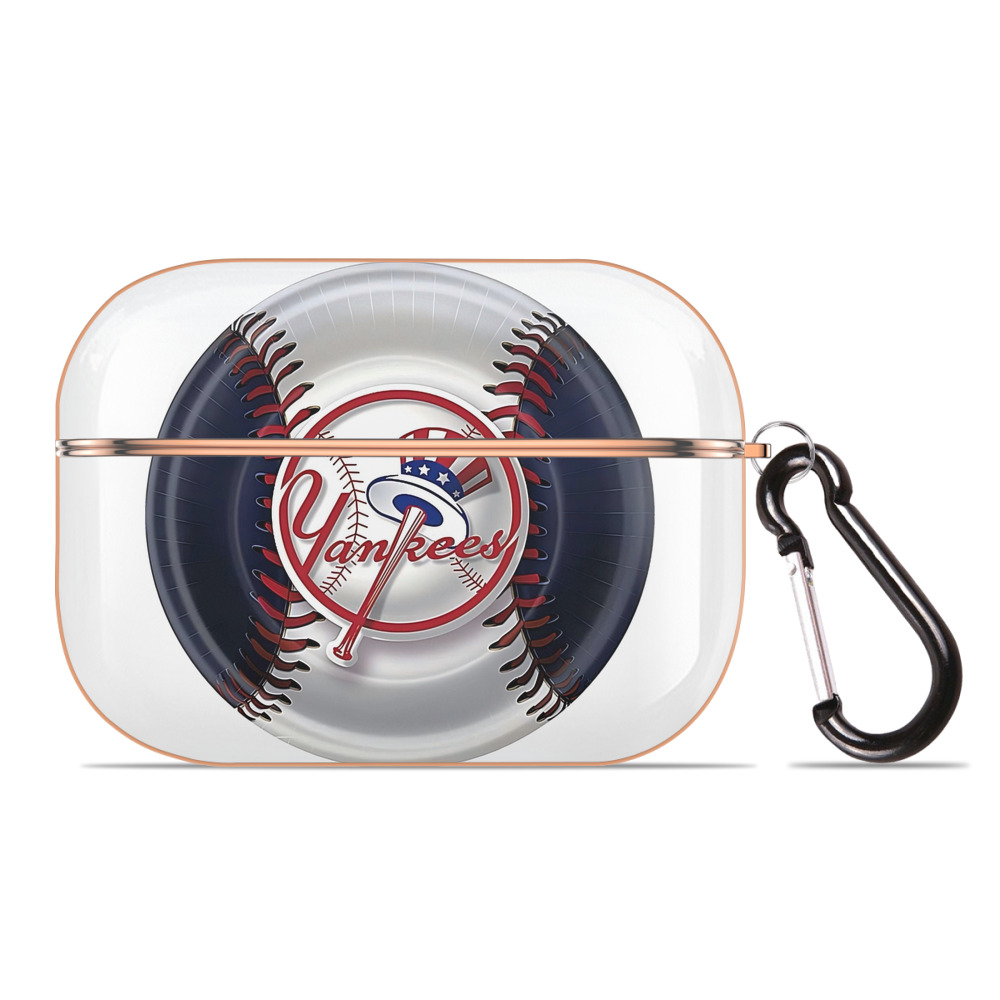 New York Yankees 81 AirPods Pro Protective Case Rose Gold, Flexible PC Material, Precise Fit, Anti-Slip Cover, Full Protection, Fingerprint Resistant, Washable With Keychain
