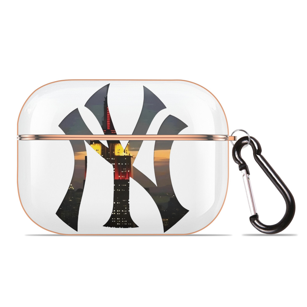 New York Yankees Logo New York Background AirPods Pro Protective Case Rose Gold, Flexible PC Material, Precise Fit, Anti-Slip Cover, Full Protection, Fingerprint Resistant, Washable With Keychain