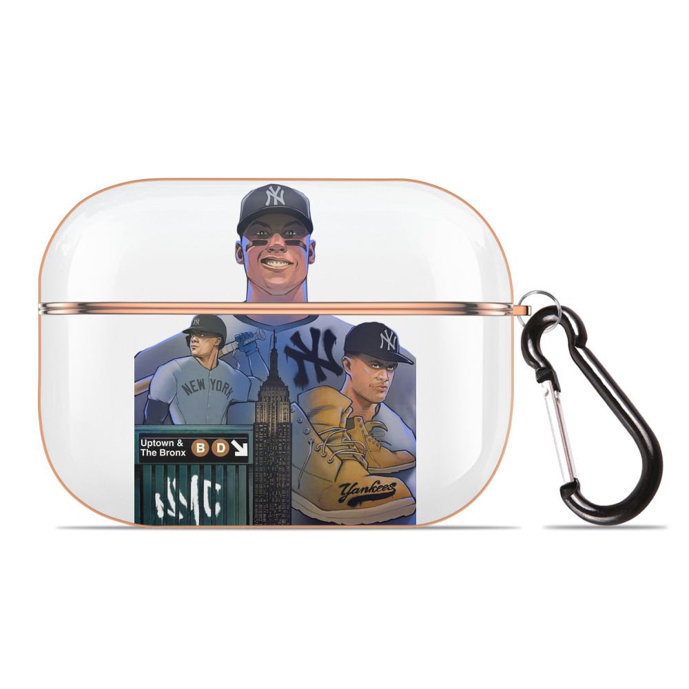 New York Yankees 273 AirPods Pro Protective Case Rose Gold, Flexible PC Material, Precise Fit, Anti-Slip Cover, Full Protection, Fingerprint Resistant, Washable With Keychain