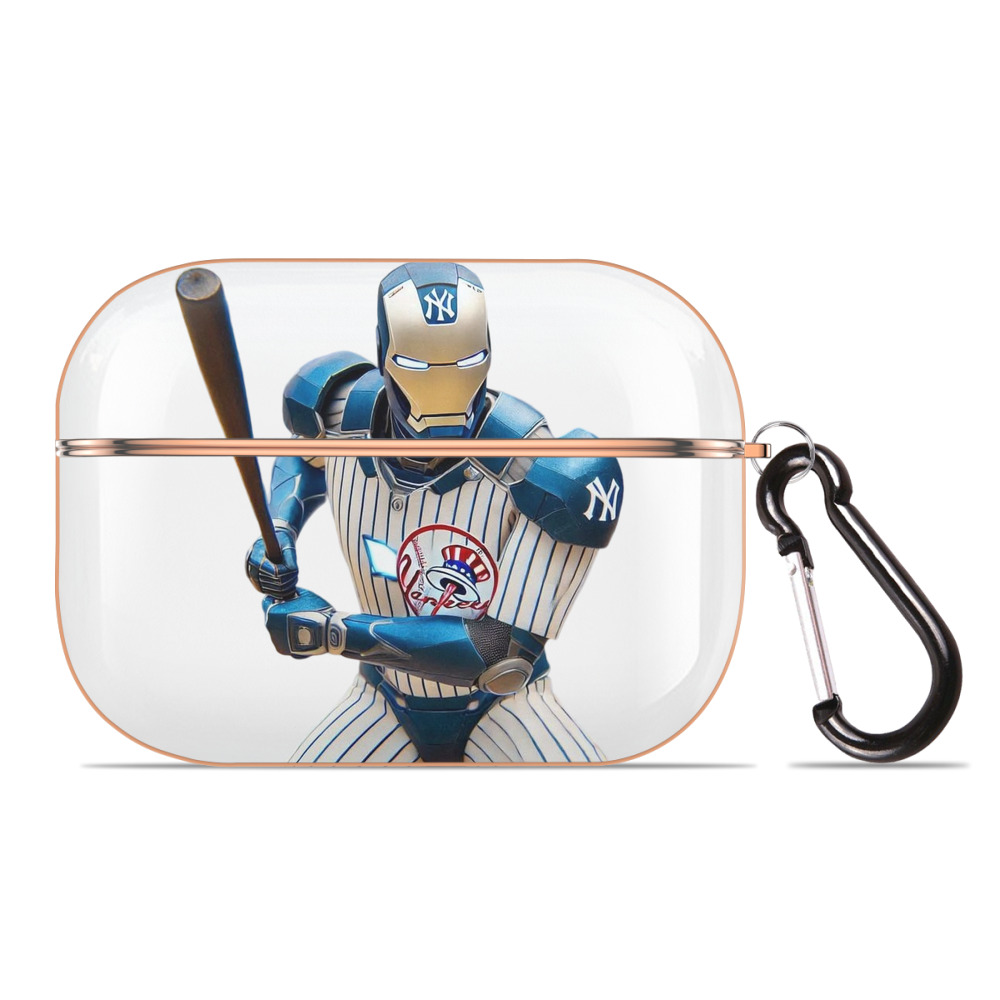 New York Yankees 283 AirPods Pro Protective Case Rose Gold, Flexible PC Material, Precise Fit, Anti-Slip Cover, Full Protection, Fingerprint Resistant, Washable With Keychain