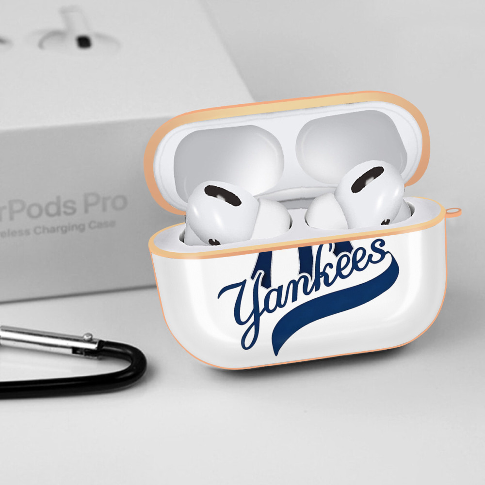 New York Yankees Logo AirPods Pro Protective Case Rose Gold, Flexible PC Material, Precise Fit, Anti-Slip Cover, Full Protection, Fingerprint Resistant, Washable With Keychain
