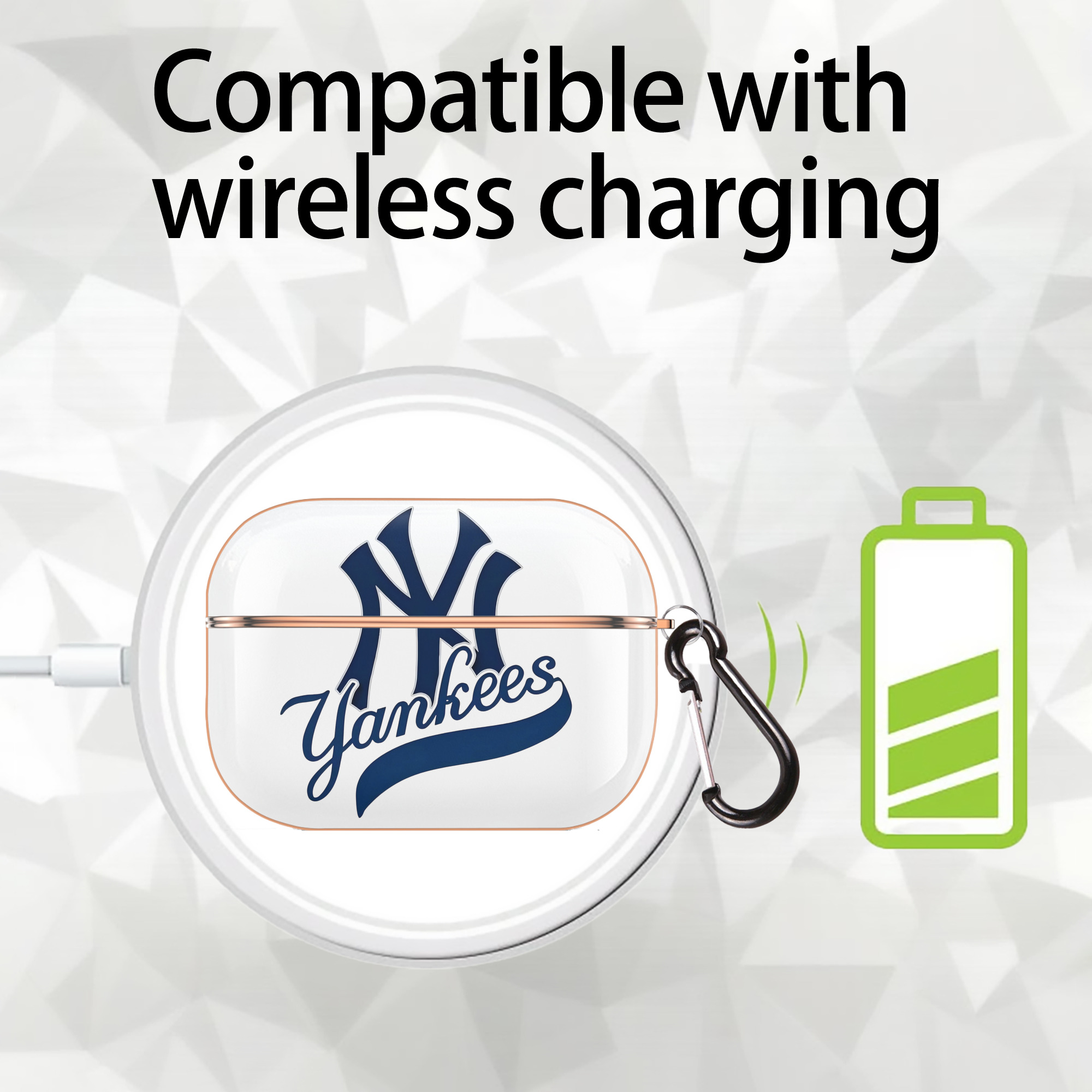 New York Yankees Logo AirPods Pro Protective Case Rose Gold, Flexible PC Material, Precise Fit, Anti-Slip Cover, Full Protection, Fingerprint Resistant, Washable With Keychain