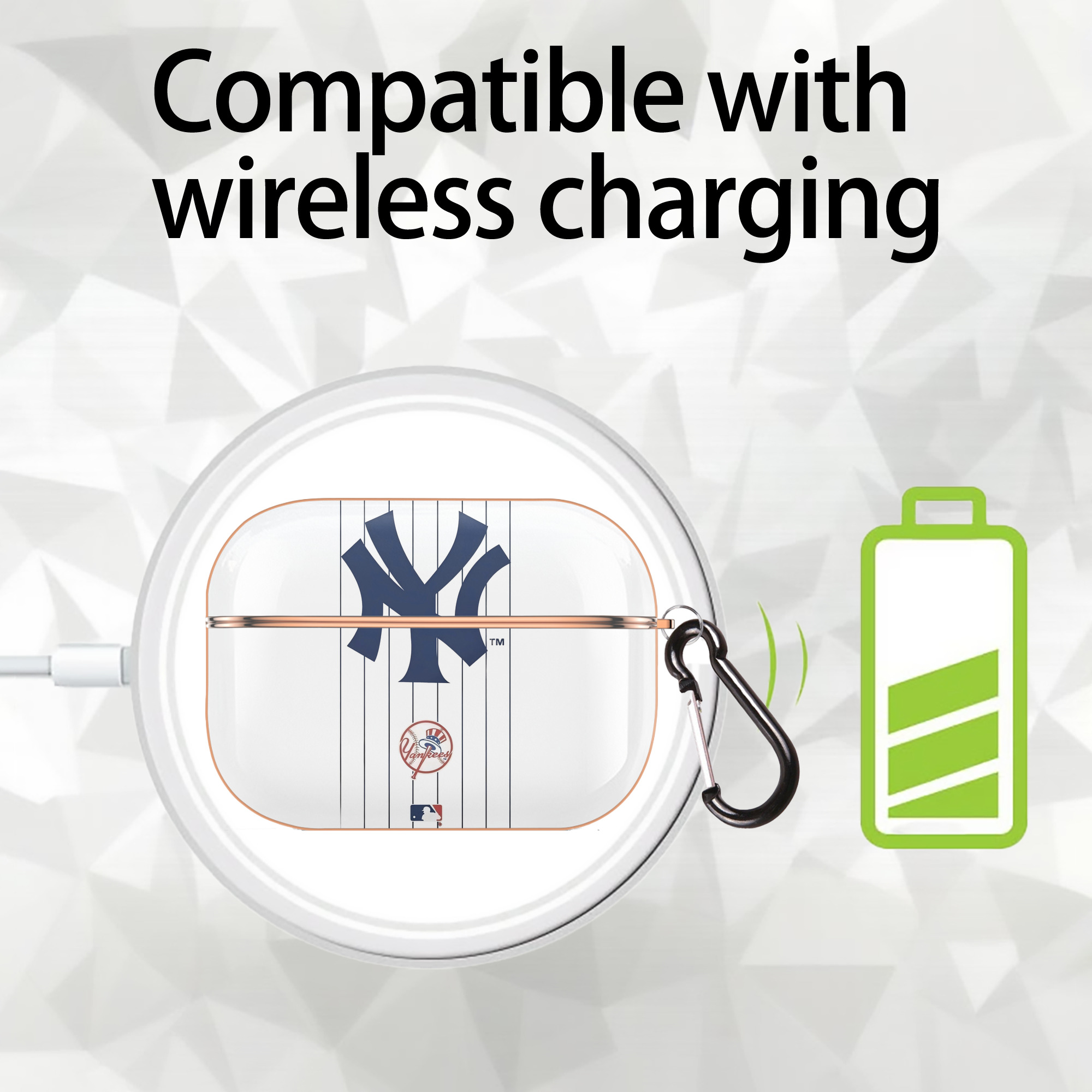 New York Yankees Pinstripe Logo AirPods Pro Protective Case Rose Gold, Flexible PC Material, Precise Fit, Anti-Slip Cover, Full Protection, Fingerprint Resistant, Washable With Keychain