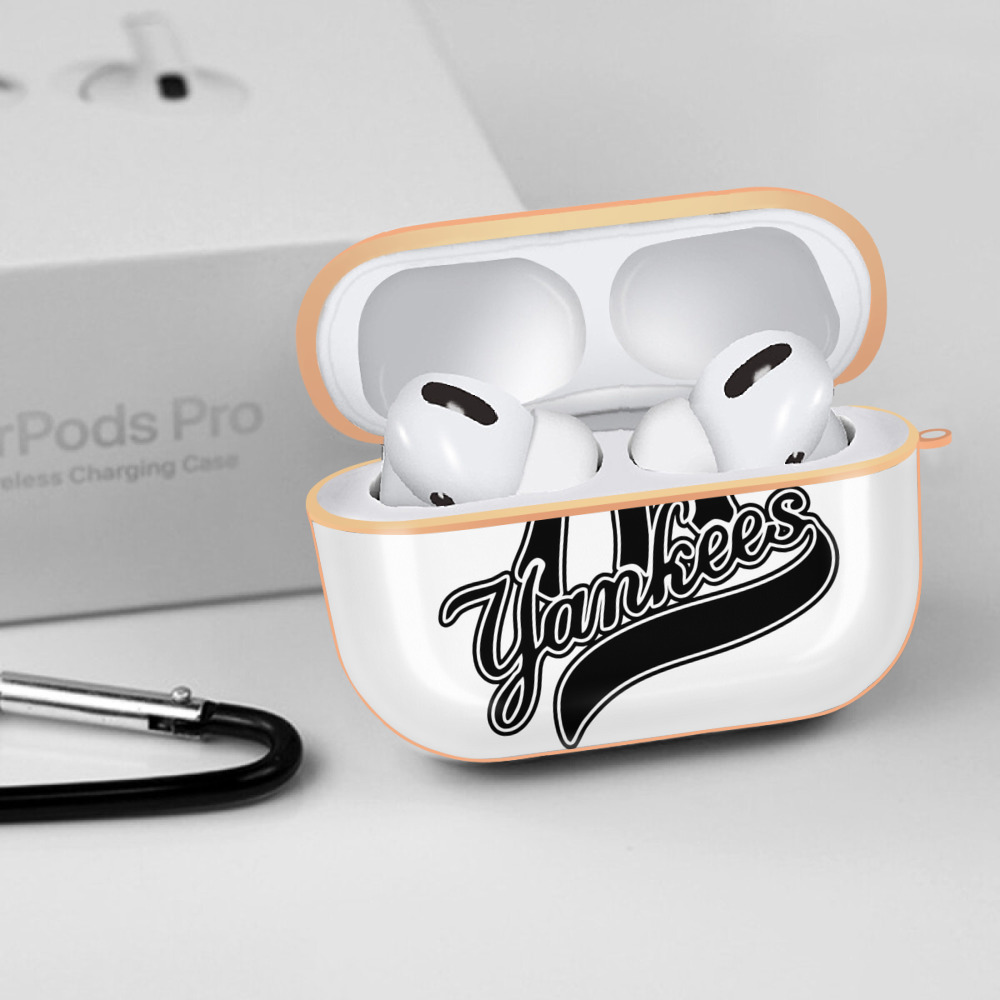 New York Yankees Black Logo AirPods Pro Protective Case Rose Gold, Flexible PC Material, Precise Fit, Anti-Slip Cover, Full Protection, Fingerprint Resistant, Washable With Keychain